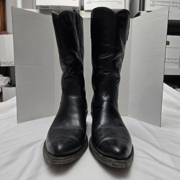 VTGAcme Cowboy Boots Black Leather Pointed Toe 7.5D 7610 2335 Fortified Soles